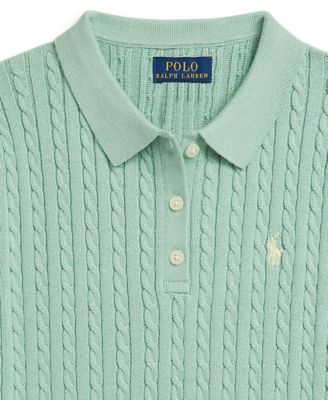 Girls' 7-16 Mini-Cable Polo Sweater