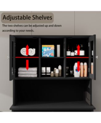 Two-Compartment Tilt-Out Laundry Basket Cabinet with 2 Adjustable Shelves, Tall Bathroom Storage