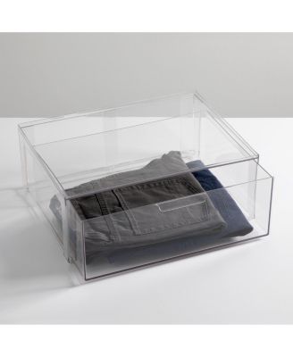 Plastic Stacking Closet Storage Organizer Bin with Drawer, 4 Pack, Clear