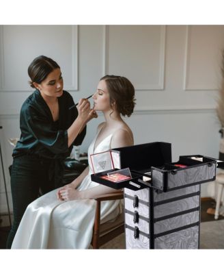 Makeup Train Case with Portable Cube Case Cosmetic Organizer Graystone