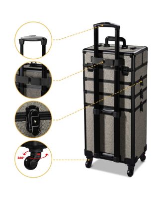 Makeup Train Case Trolley w/ Cube Case Cosmetic Organizer Gray