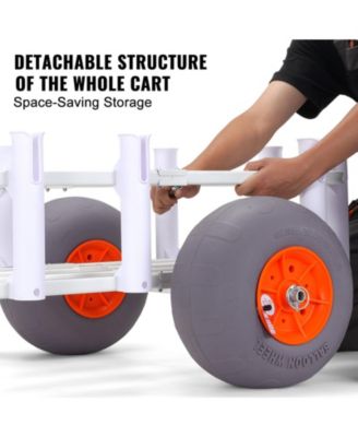 Beach Fishing Cart, 300 lbs Capacity, Aluminum Pier Wagon with Two 13" PU Balloon Tires and 8 Rod Holders