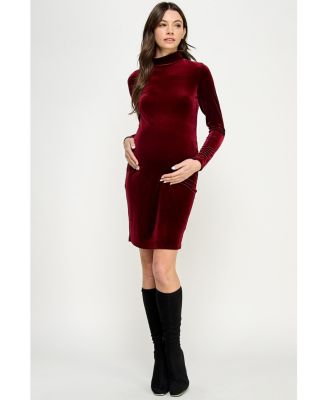 Maternity Velvet Long Sleeve Mock Neck Mini Dress