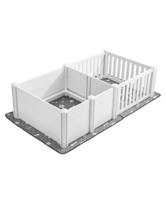 Whelping Box, 73 x 38 x 19.7 in Plastic Whelping Pen w/ Adjustable Door Height & Waterproof  Pad, Easy-Clean Indoor Birth Kit