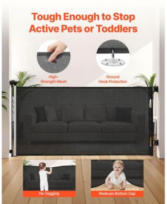 Retractable Baby Gate, 31.3 in Tall, Extends to 56.3 in Wide, Mesh Dog Gate w/ Security Lock, Trip-Free Walk-Through, Black