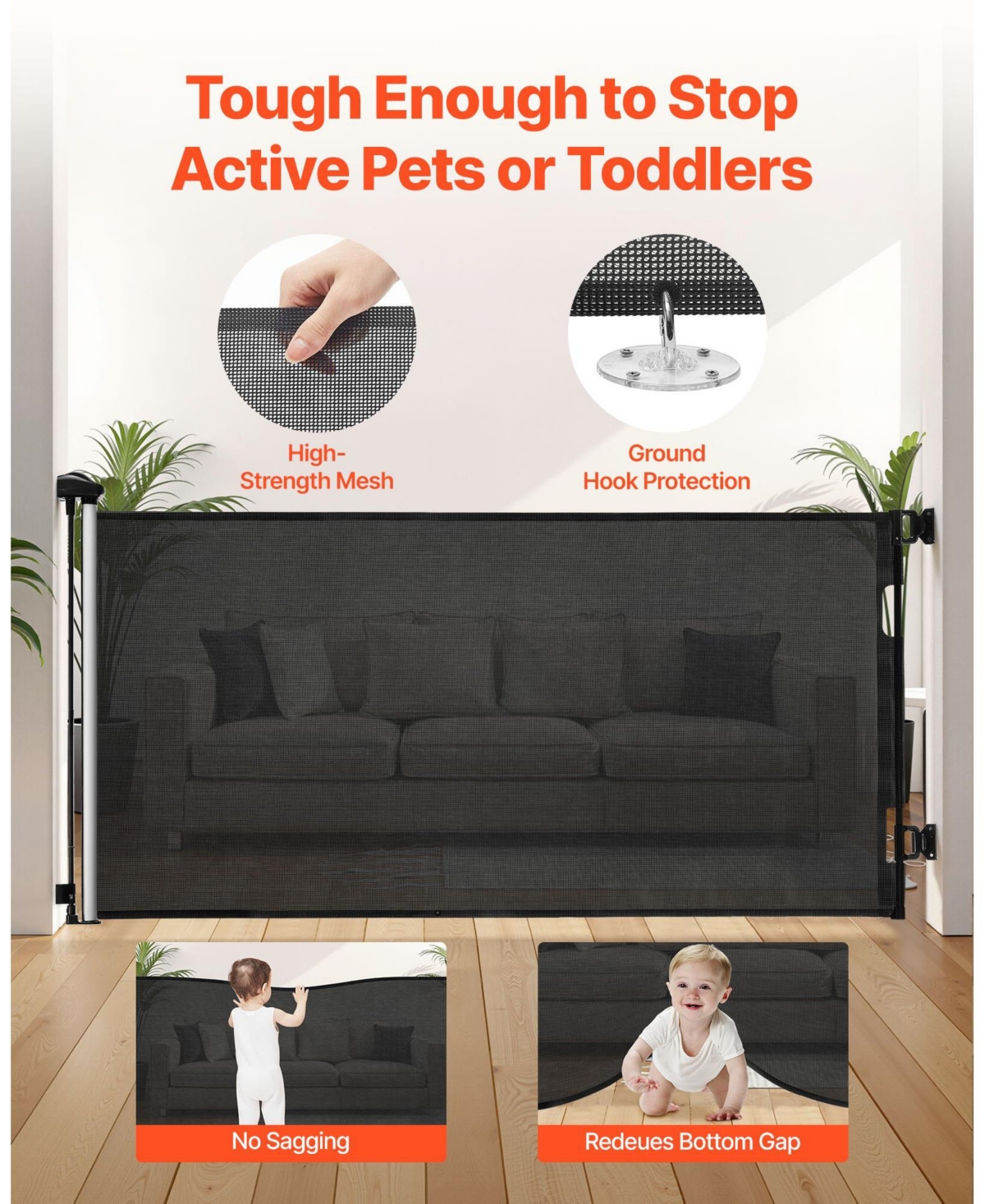 Cozito Retractable Baby Gate, 31.3 in Tall, Extends to 56.3 in Wide, Mesh Dog Gate w/ Security Lock, Trip-Free Walk-Through, Black