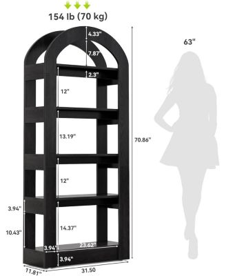 5-Tier Bookshelf, Arch-Shaped Racks, Tall Standing Wooden Bookcase Display Shelf Modern Storage Solution