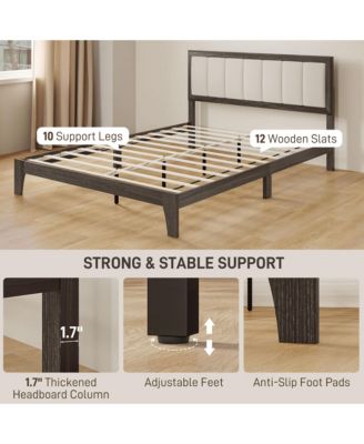 Queen Bed Frame with Headboard, Platform Bed Frame Charcoal