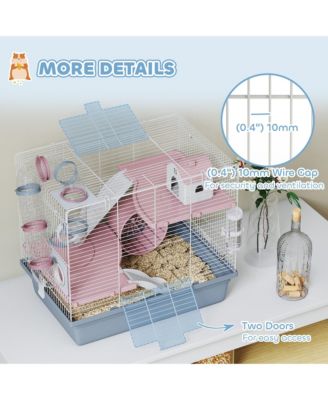 Hamster Cage, 3-Tier Gerbil Cage with Exercise Wheel and Tubes,