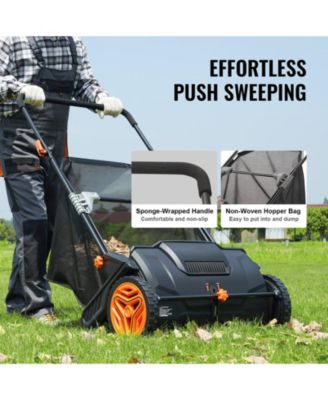 21" Push Lawn Sweeper, Leaf & Grass Collector with 3.5 cu. ft. Mesh Hopper, 2 Spinning Brushes, Plastic Wheels, Steel Frame