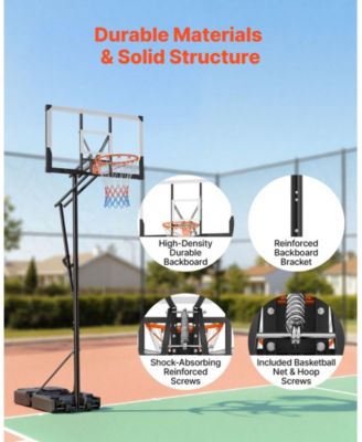 Portable Basketball Hoop, 5.25–10 ft Height Adjustable Stand with 48" PC Backboard, Rolling Wheels, Outdoor Goal System