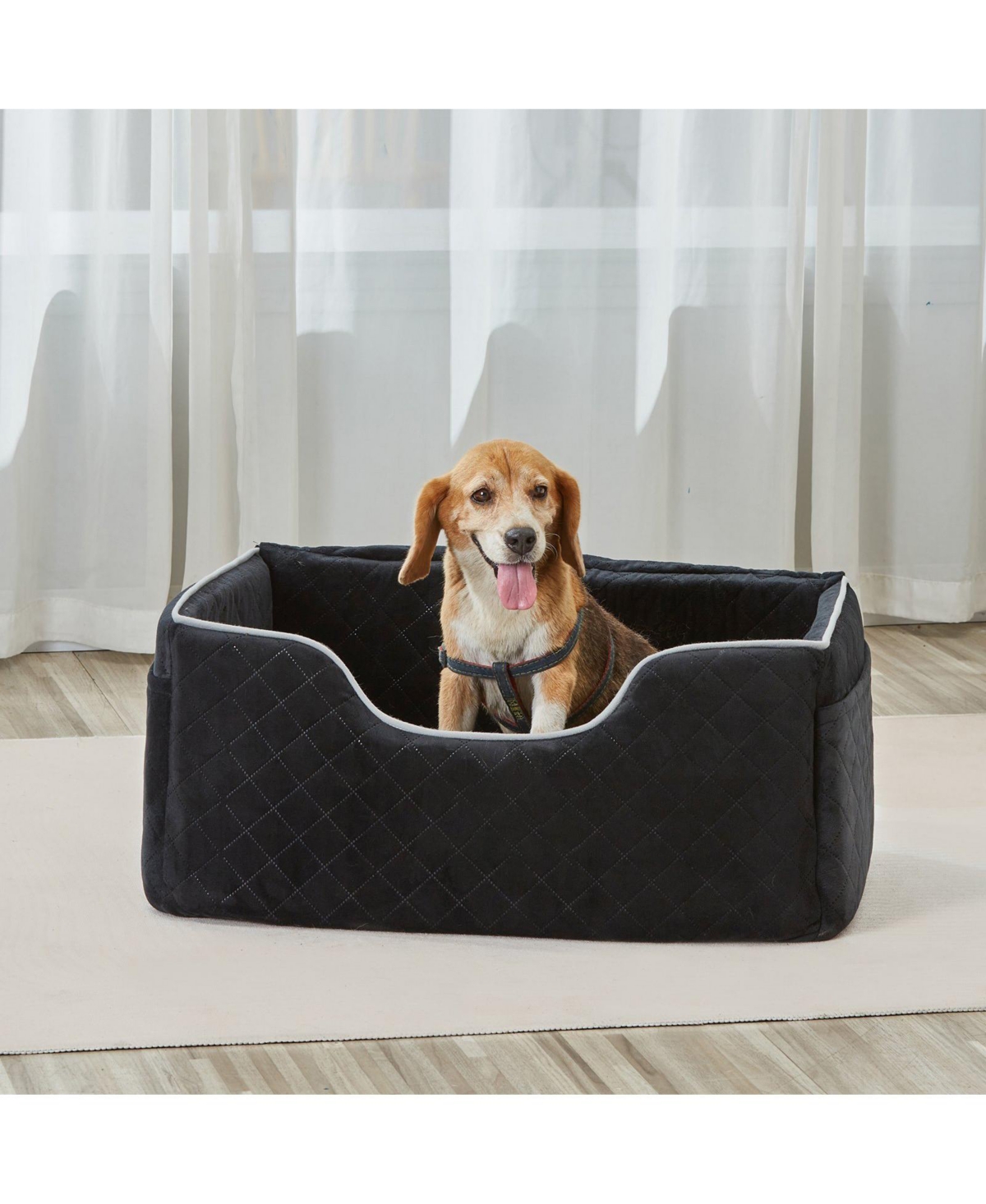 Cozito Dog Car Booster Seat w/ Storage Pocket & Safety Leash, Sponge Fill, Dog Car Bed for Medium/Large Dogs up to 55 lb, Black