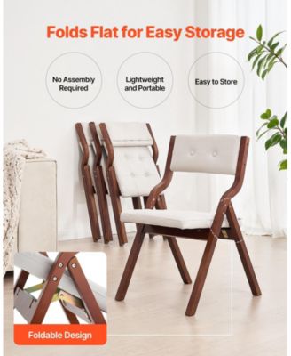 Set of 4 Wooden Folding Chairs with Cushion, Portable Foldable Padded Dining Chairs with Wooden Frame, White