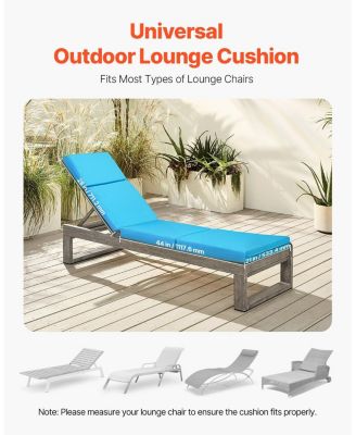 72 x 21 x 4 in Chaise Lounge Cushion Set of 2, Waterproof Fade-Resistant Outdoor Sun Lounger Cushions with Ties, Teal