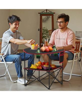 Folding Camping Table, 600D Waterproof Oxford Top with 4 Cup Holders, Carry Bag, Black