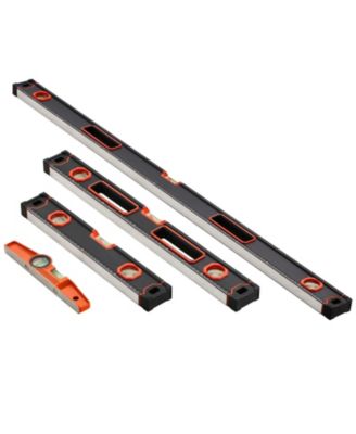 4-Piece Box Level Set, 48/24/16/10", Light-Up Bubble Vials, 45/90/180&deg; Ruler, Aluminum Alloy, Shock-Proof (10" Magnetic