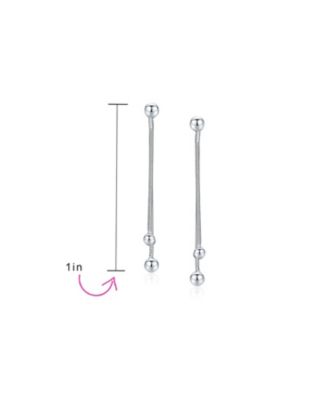 Minimalist Tassel Fringe Linear Chain Ball Dangle Earrings .925 Sterling Silver