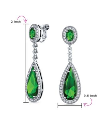 Cubic Zirconia CZ Teardrop Chandelier Screw Clip On Earrings Silver Plated