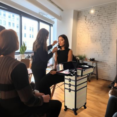 Rolling Makeup Train Case w/ Cube Case Cosmetic Organizer Travel