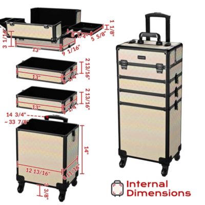 Rolling Makeup Train Case w/ Cube Case Cosmetic Organizer Travel