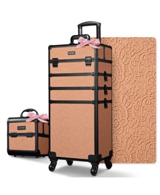 Makeup Train Case Trolley w/ Cube Case Cosmetic Organizer Orange