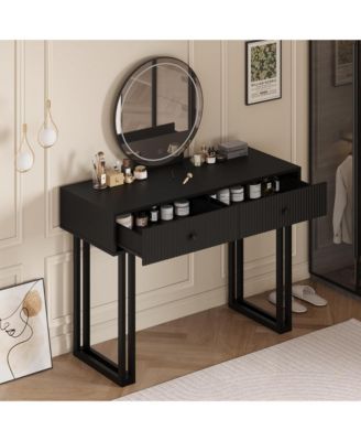 Vanity Desk with Mirror and Lights, Small Makeup Vanity with 2 Drawers