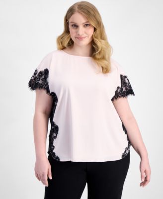 Plus Size Lace-Trim Short-Sleeve Top