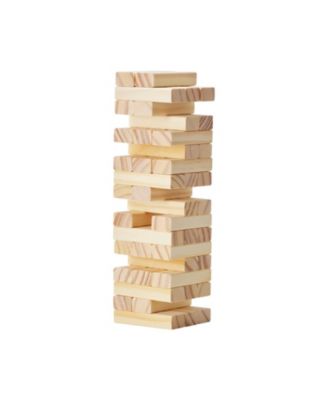 Wooden Tumbling Tower Game with Domino Blocks and Storage Crate