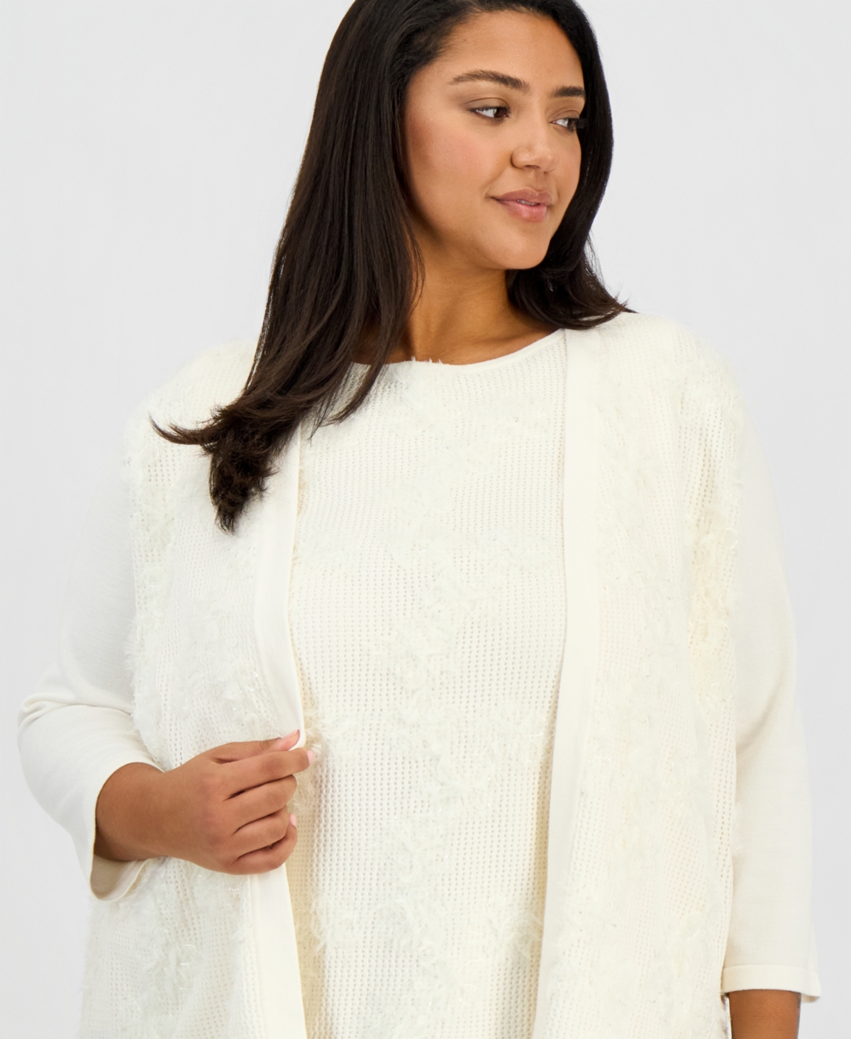 Anne Klein Plus Floral Applique Cardigan Sweater