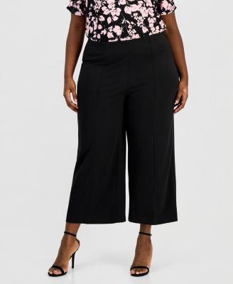 Plus Size Wide-Leg Cropped Pull-On Pants
