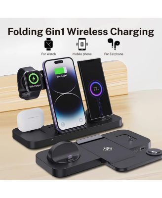 Vertical wireless charger, 6-in-1 fast wireless charging station, upgraded integrated folding, suitable for iPhone 16/15/14/13, Apple Watch Ultra/9/8