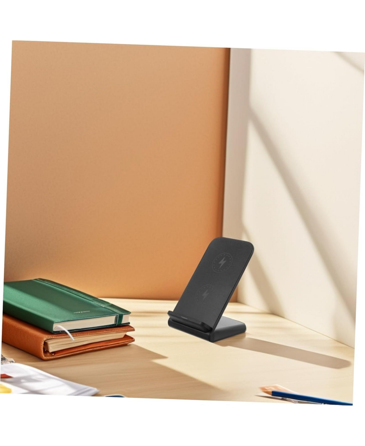 Risokeys 15w fast charging stand dual coil wireless charger, desktop mobile phone vertical wireless charger for desktop vertical and placement, black