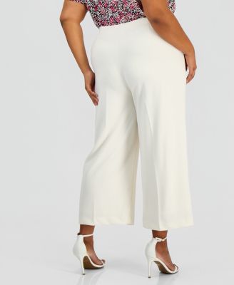 Plus Size Wide-Leg Cropped Pull-On Pants