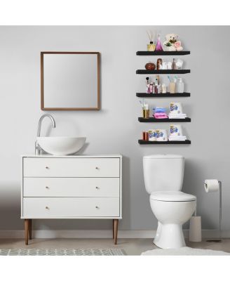 5 Pack 16 Inch Long Floating Wall Shelves for Bedroom, Decor, Kitchen, Living Room - for Trophies, Frames, Bookshelf