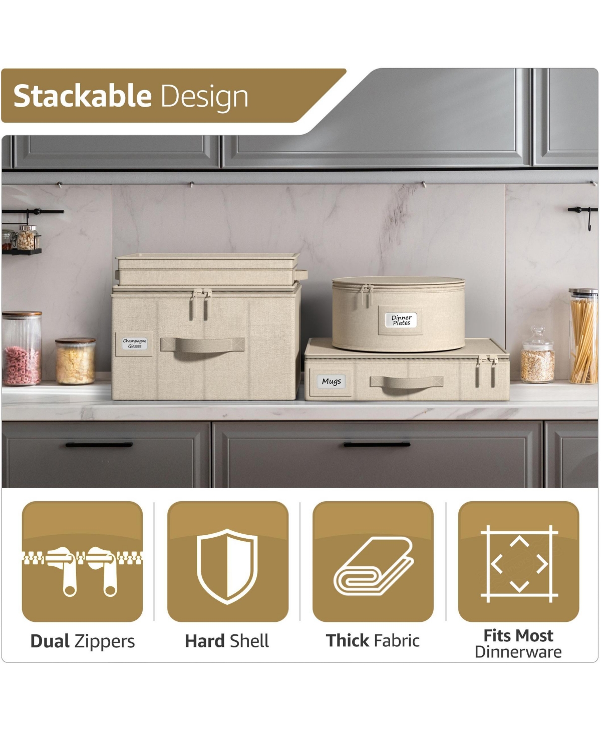 Sorbus 6-Piece Stackable Plate Carrier Set for Dinnerware, Organization and Storage with Felt Protector