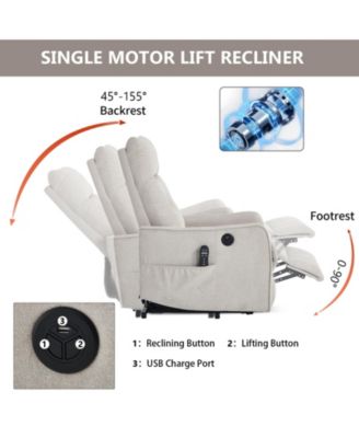 Chenille Power Lift Recliner Chair 155° Recliner with Massage Heat USB for Indoor Elderly