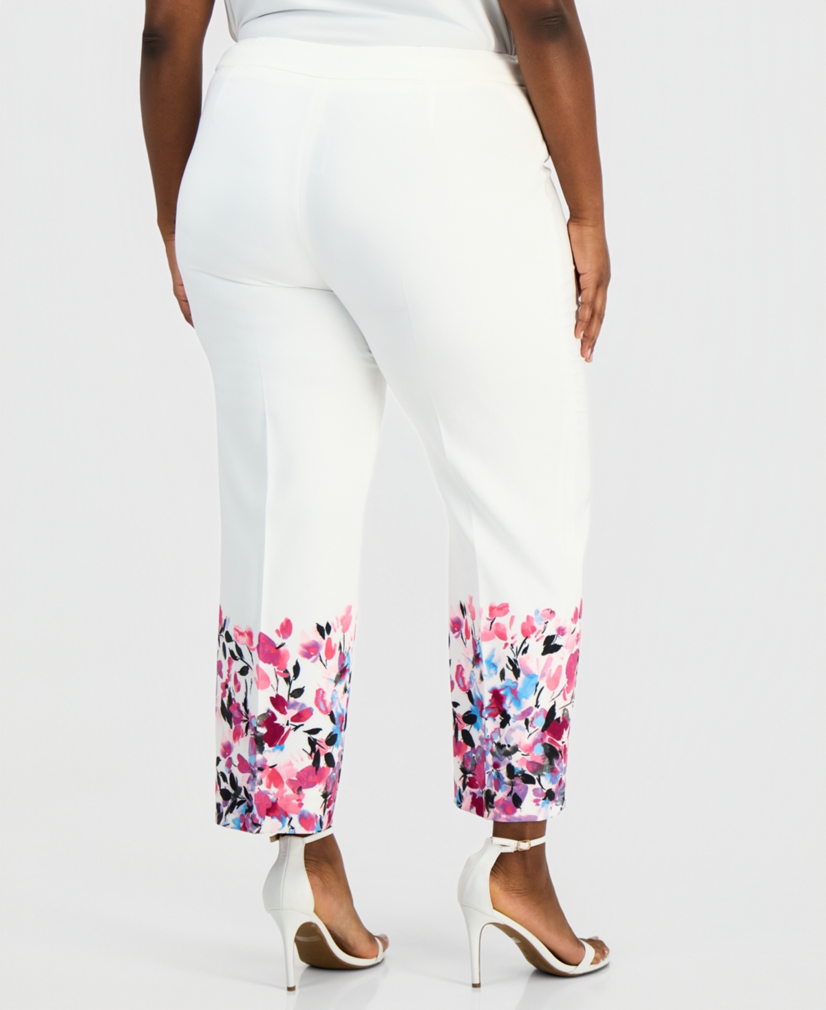 Kasper Plus Floral-Trim Straight-Leg Ankle Pants