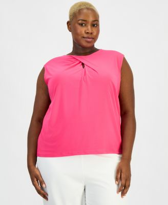 Plus Size Twist Keyhole-Neck Cap-Sleeve Knit Top