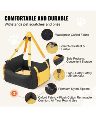 Waterproof Dog Car Booster Seat Side Handles, Storage Pocket & Safety Leash, PP Cotton Fill, Small Dog Car Bed up to 25 lb, Black