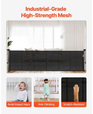 Retractable Baby Gate, 34 in Tall, Extends up to 110 in Wide, Mesh Safety Gate for Kids/Pets, Easy Install for Stairs & Doorways, Black