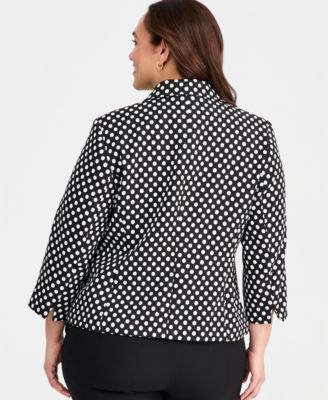 Plus Size Dot-Jacquard 3/4-Sleeve Jacket