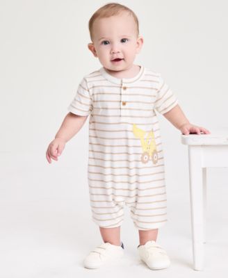 Baby Boys' Tractor Fun Cotton Striped Sunsuit & Strap Sneakers