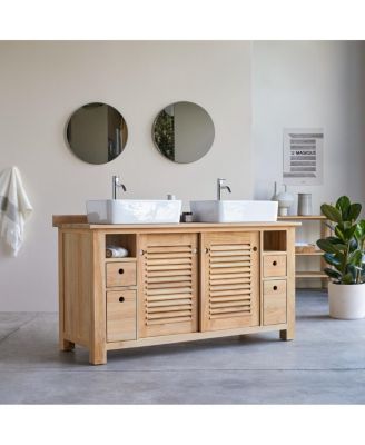 Solid Natural Teak Wood Vanity Cabinet Wash-stand Bathroom Wash Unit Design