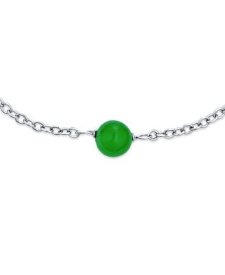 Delicate Jade Bead Ball Tin Cup Bracelet .925 Sterling Silver