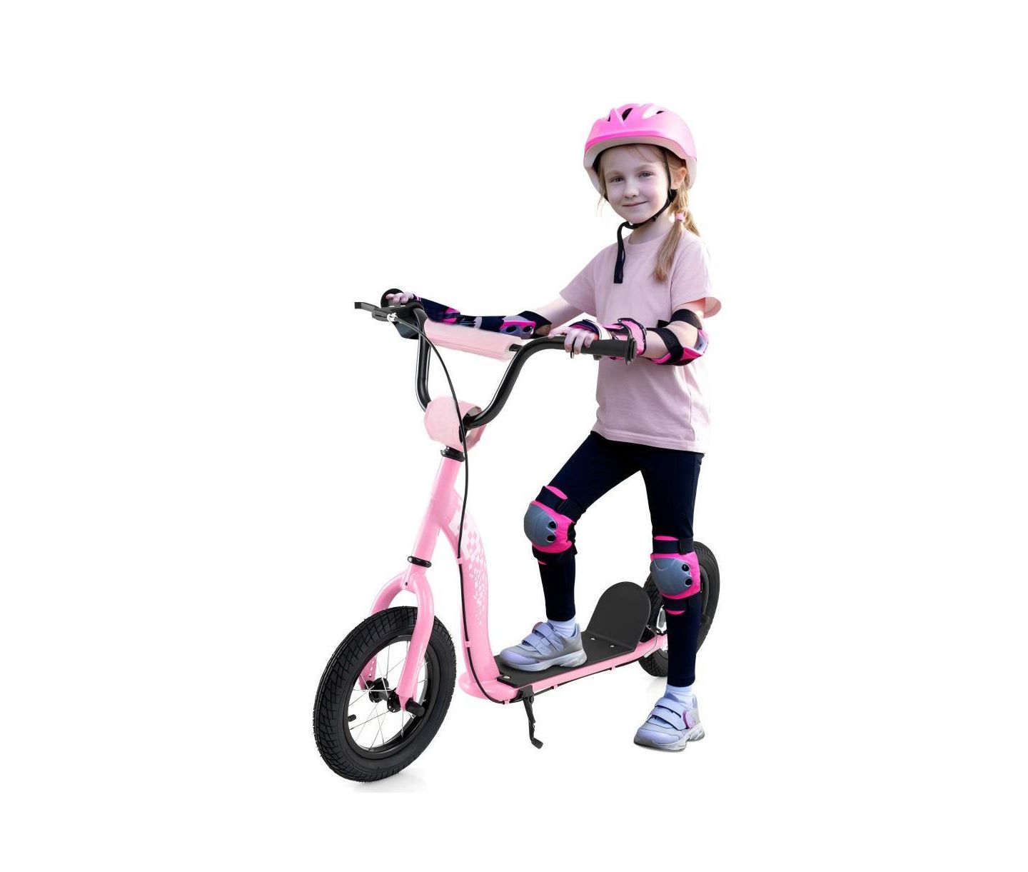 Детская игрушка HONGGE Adjustable Kick Scooter with Inflatable Tires and Rear Brake, 165 lbs Capacity, Ages 8+, цвет: Розовый — фото 5