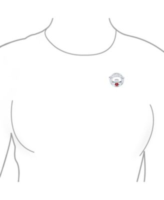 Celtic Round Circle Red Heart Shaped Claddagh Brooch Pin CZ .925 Sterling Silver