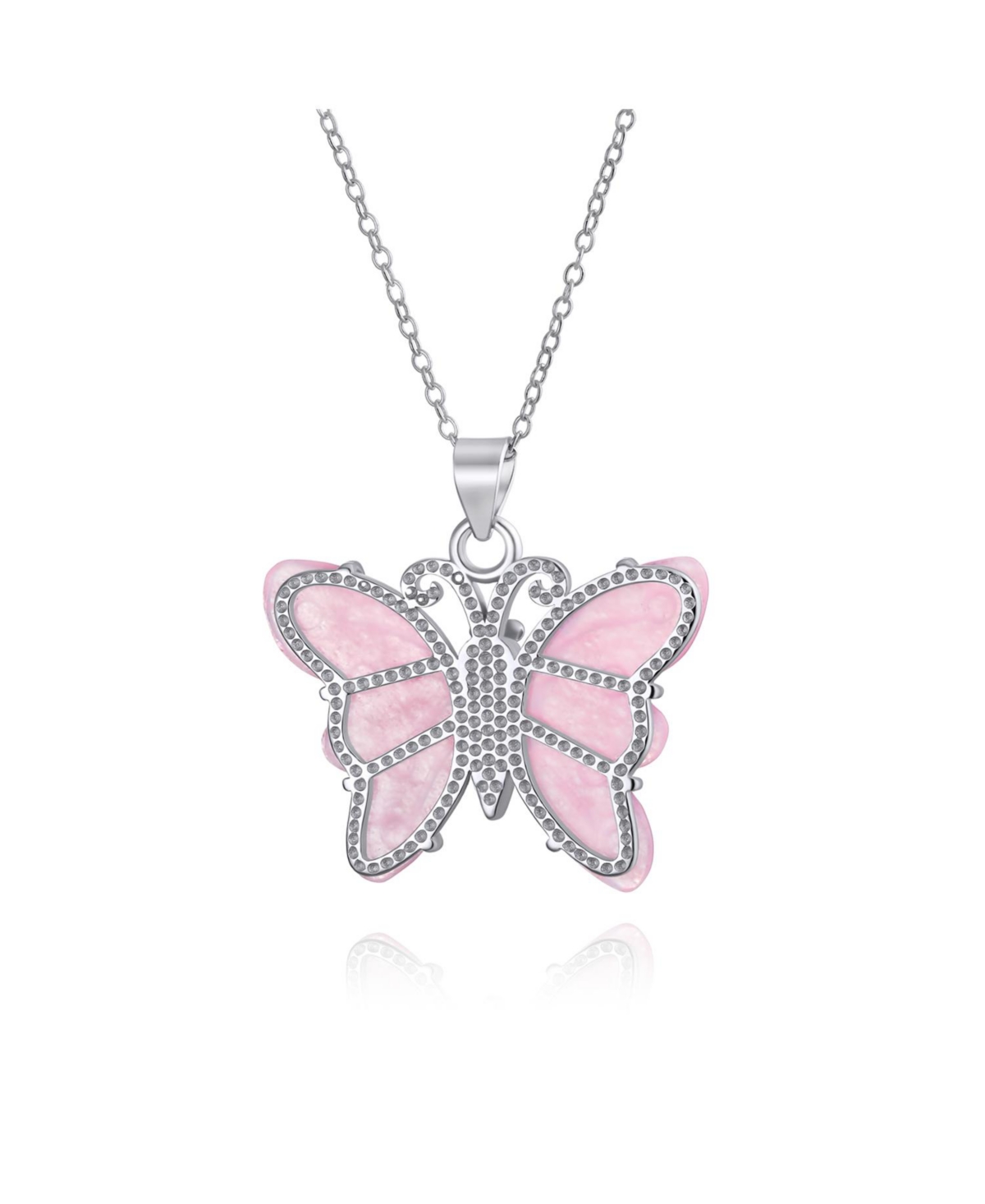 Bling Jewelry Light Pink Rose Quartz Garden Butterfly Pendant Necklace .925 Sterling Silver