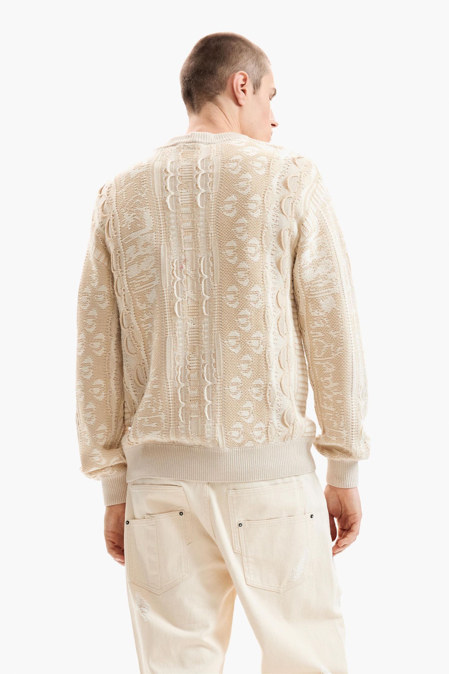 Мужской свитер Desigual Vintage Knit, цвет: Молочный белый — фото 4
