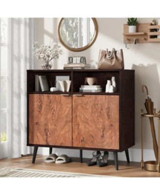 Senfot 31.5" Sideboard Buffet Cabinet with Storage, Farmhouse Kitchen Wooden Cabinet with 2 Open Shelves, Gorgeous Burl Texture