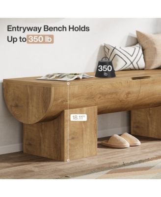 Storage Bench with Safety Hinges, 55 Inch Farmhouse Shoe Bench with Flip-Top, Natural